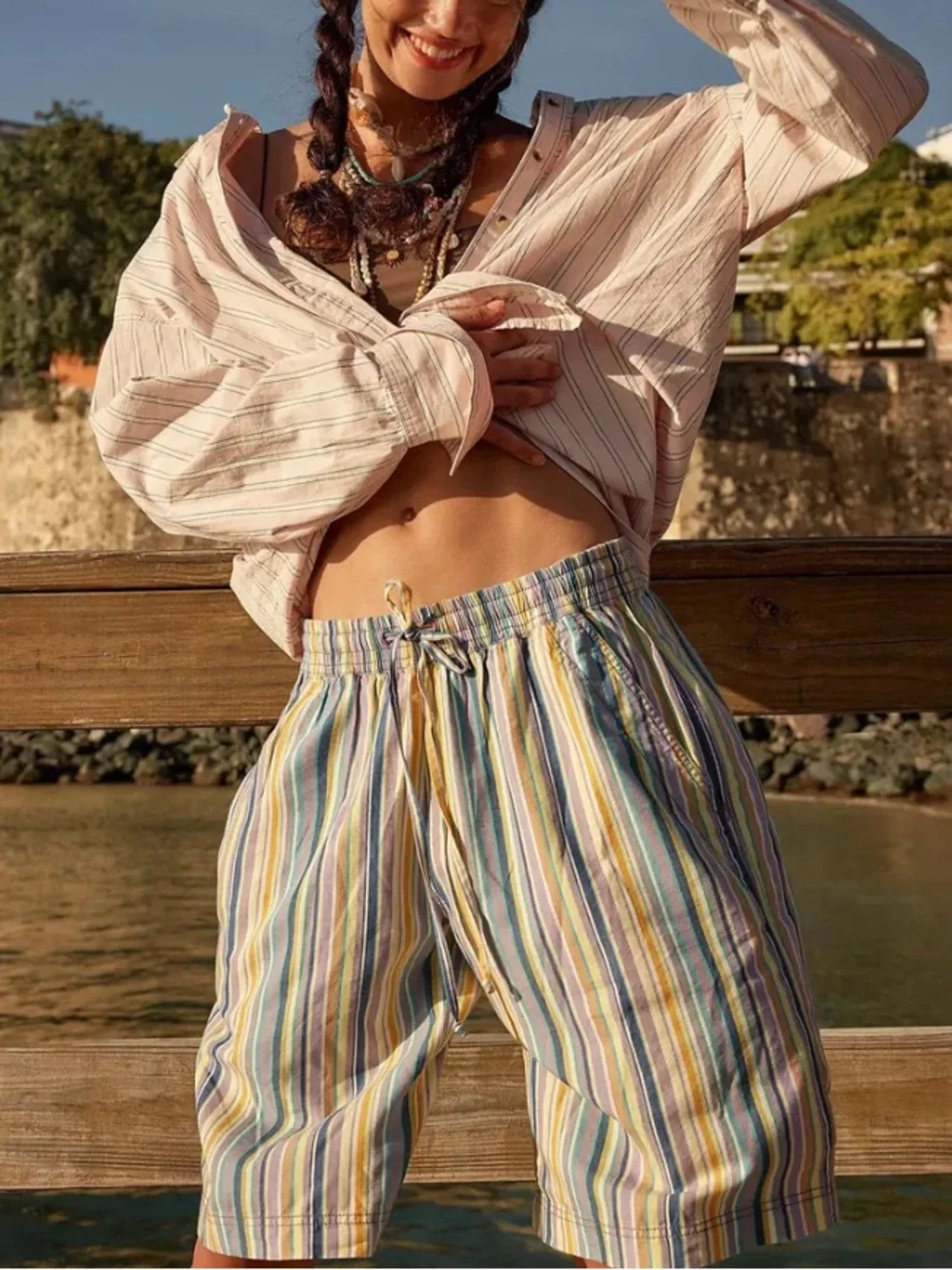 Free People Saylor Poplin Stripe Shorts NWOT SISE S